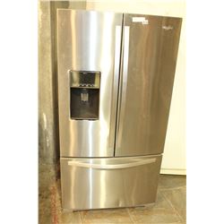 NEW WHIRLPOOL STAINLESS FRENCH DOOR REFRIDGERATOR WITH BOTTOM FREEZER WITH WATER AND ICE, RETAIL $28