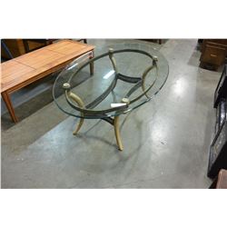 METAL BASE OVAL GLASS TOP COFFEE TABLE