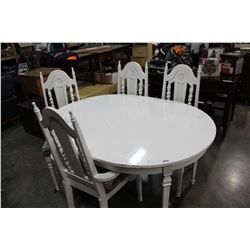 WHITE DINING TABLE WITH LEAF AND FOUR CHAIRS