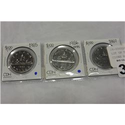 LOT OF THREE ONE DOLLAR SILVER COINS 85 AND 86 AND 87