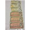 Image 1 : LOT OF SIX CANADIAN BILLS THREE ONE DOLLAR AND THREE TWO DOLLAR
