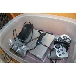 SILVER SONY PS2 ADN TWO CONTROLLERS