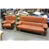 Image 1 : WOOD FRAMED LEATHER SOFA AND LOVESEAT