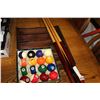 Image 2 : BOX OF POOL BALLS CUES AND RACK