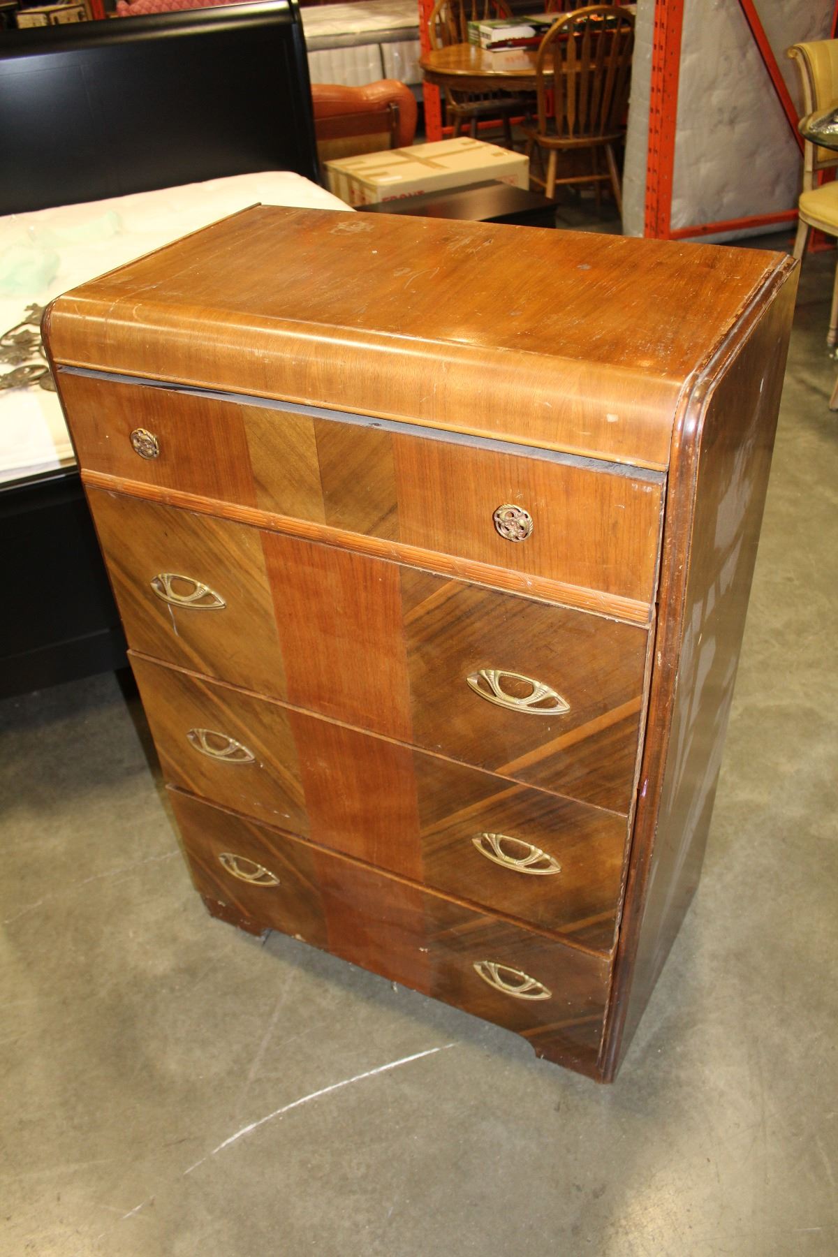 VINTAGE 4 DRAWER WATERFALL HIGHBOY DRESSER