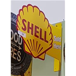 SHELL SOLD HERE DOUBLE SIDED TIN FLANGE SIGN