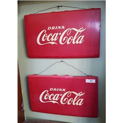 PAIR ORIGINAL VINTAGE DRINK COCA COLA SIGNS