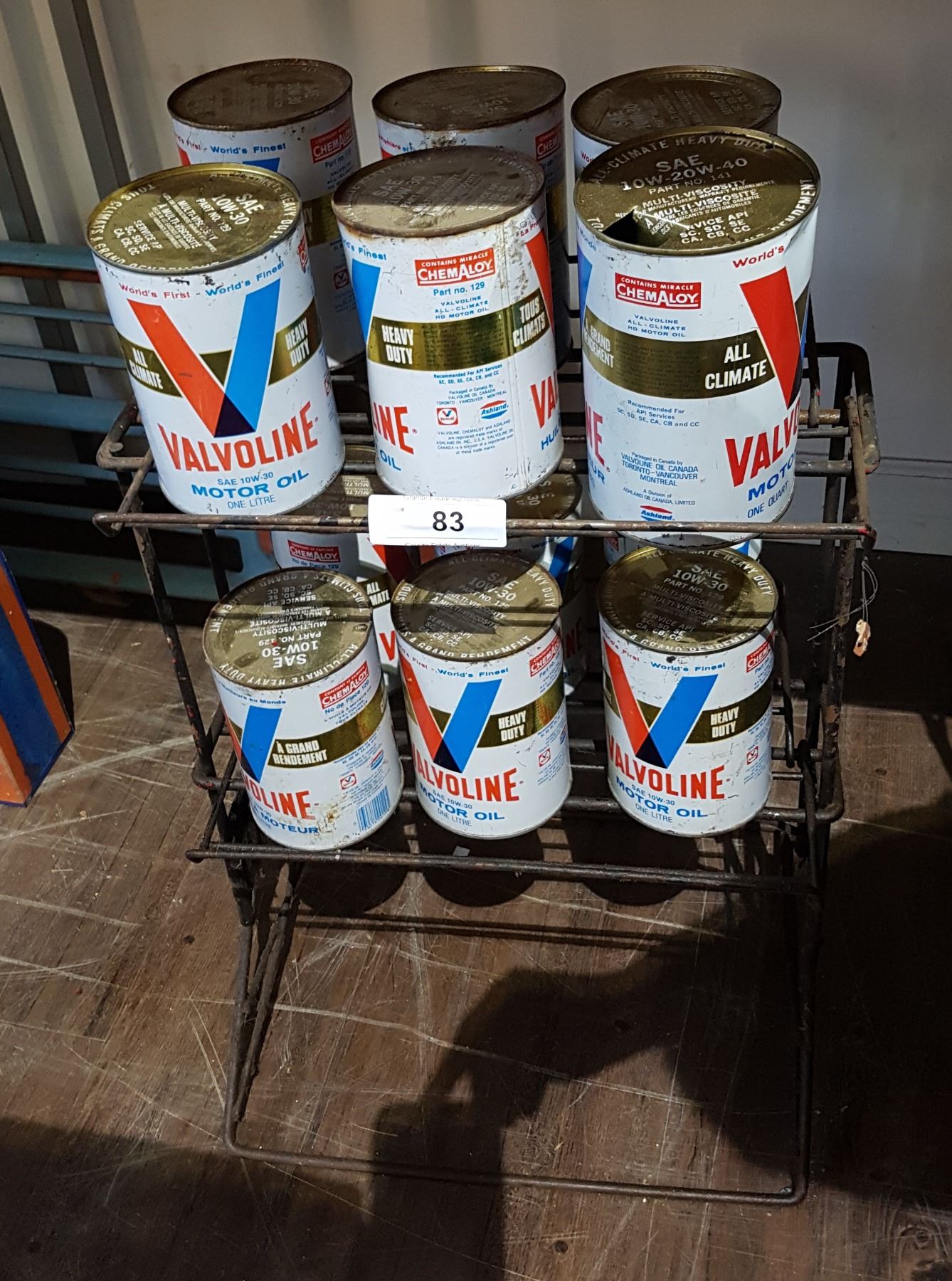 OIL RACK W/12 VALVOLINE MOTOR OIL TINS