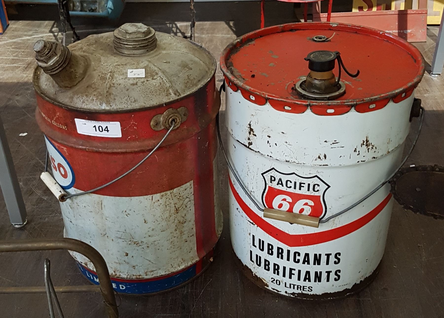 TWO PCSVINTAGE ESSO & PACIFIC 66 OIL PAILS