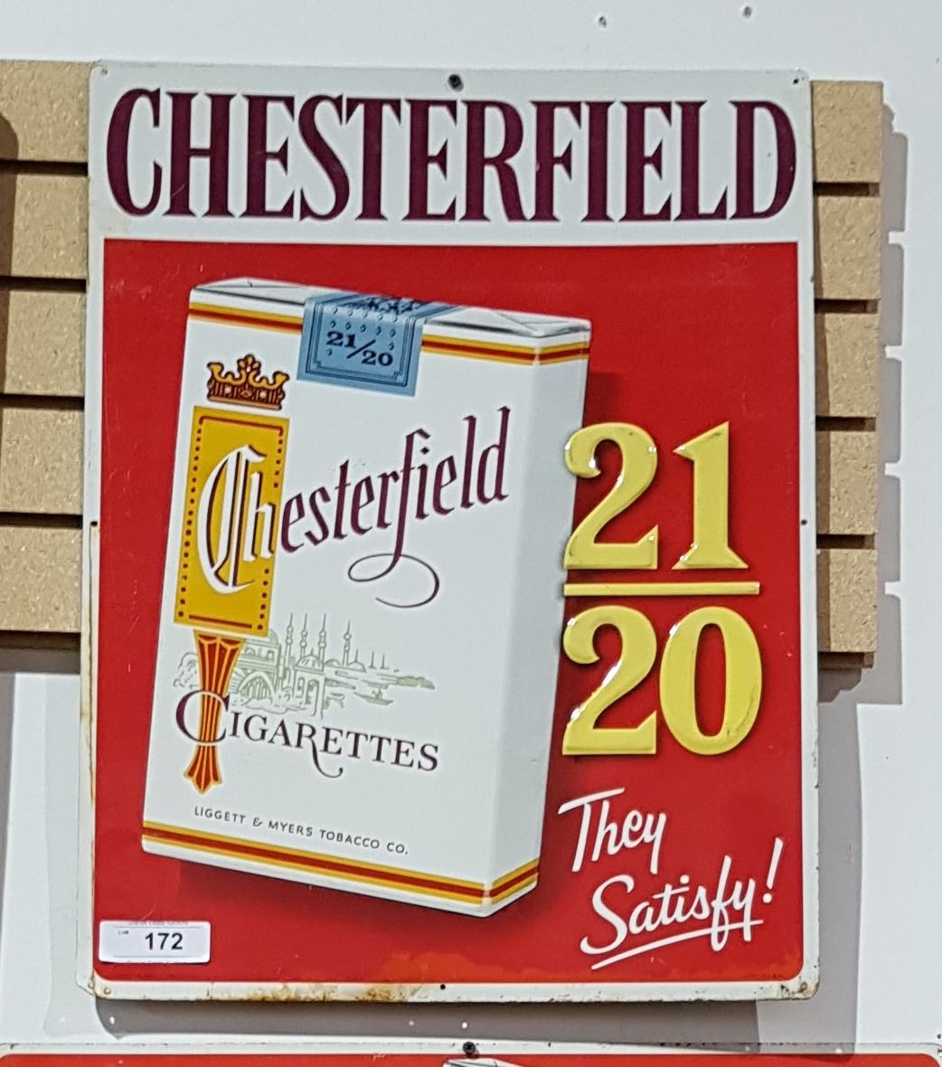 Chesterfeild Sign ORIGINAL CHESTERFIELD 21/20 TOBACCO SIGN