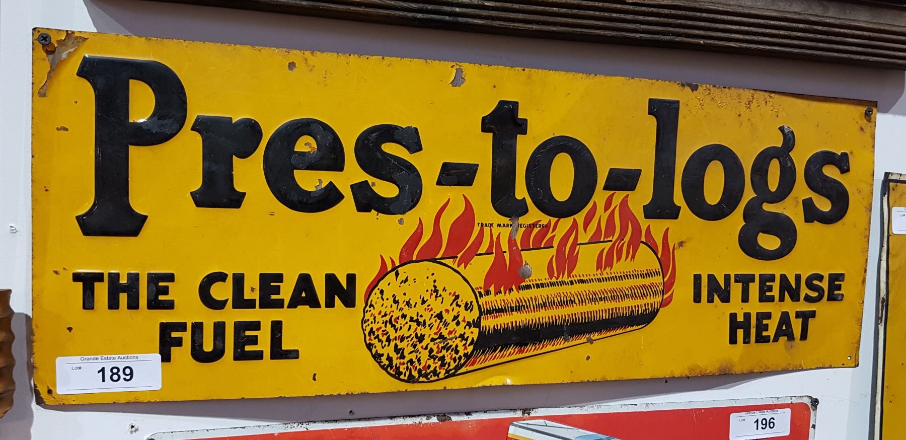 VINTAGE PRESTOLOGS TIN TACKER SIGN