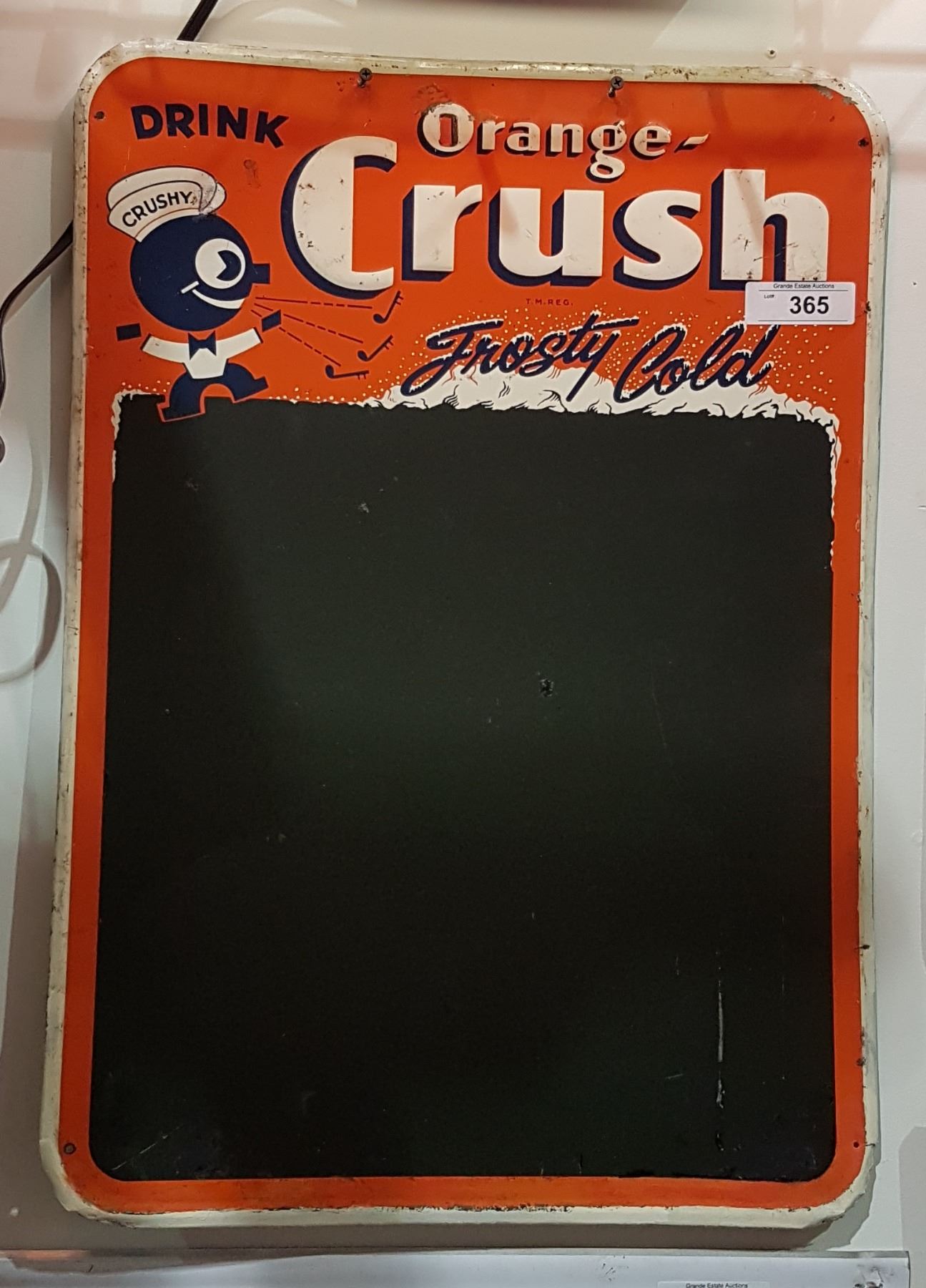 1940'S ORANGE CRUSH TIN CHALKBOARD