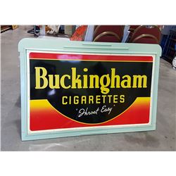 1948 BUCKINGHAM CIGARETTES METAL SIGN IN WOOD FRAME