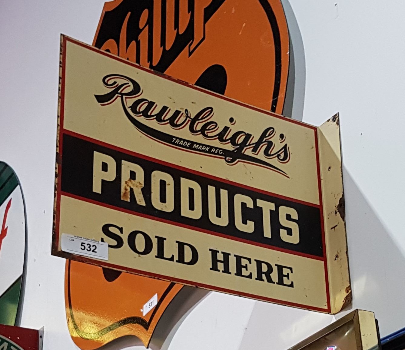 VINTAGE RALEIGH'S SOLD HERE DOUBLE SIDED FLANGE SIGN