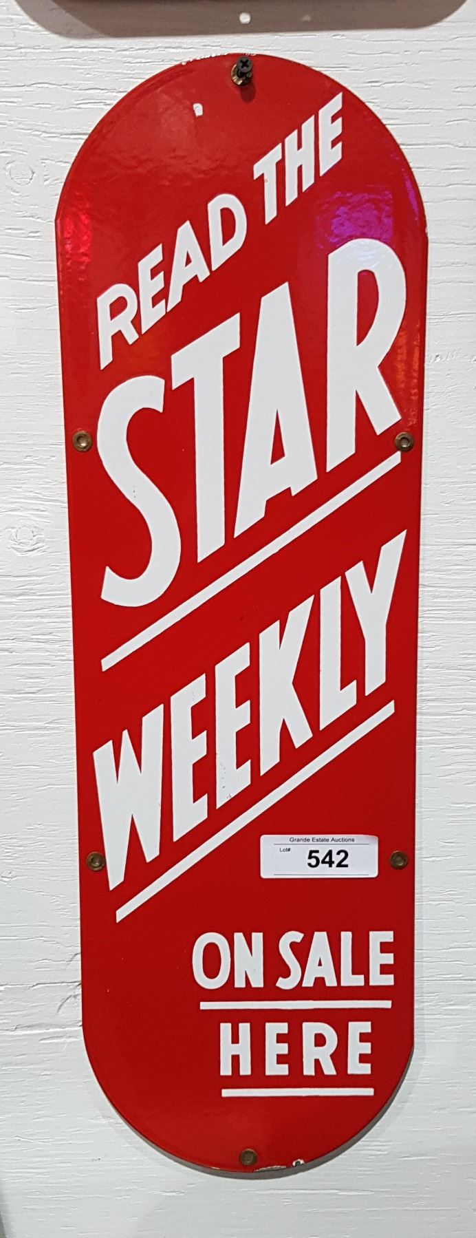 VINTAGE PORCELAIN STAR WEEKLY SIGN