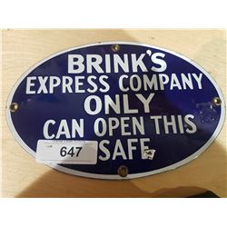 VINTAGE PORCELAIN BRINKS SIGN
