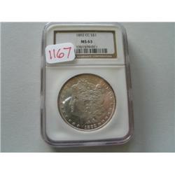 1892CC MORGAN DOLLAR (MS63)