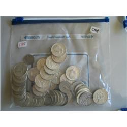 LOT, (45) HALF DOLLARS, (2) BUFFALO NICKELS, (APPROX $13.25 90% SILVER)