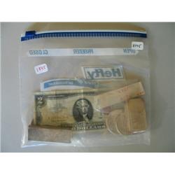 LOT, 1934 SILVER CERT. ($5), 1963 $2 BILL, 1922 PEACE DOLLAR, 1 OZ SILVER COIN, (2) 1 OZ SILVER INGO