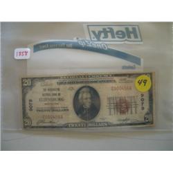 1929 $20 NAT'L CURRENCY STAMPED "BANK OF ELLENSBURG"