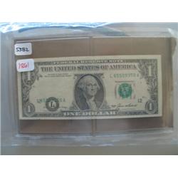 1985 SERIES DOLLAR BILL W/SEAL LOWERED