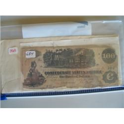 CONFEDERATE $100 NOTE W/PAPERS