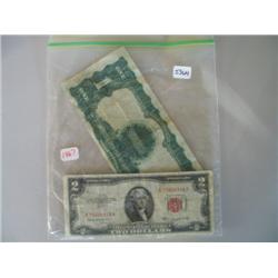 LOT, 1899 SERIES $1 SILVER CERT., 1953B & 1953C $2 NOTES