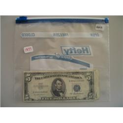 LOT, PAPER CURRENCY: (2) 1953 $5 SILVER CERT., 1935, 1957 $1 SILVER CERT.