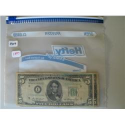 LOT, (2) $5 SILVER CERT. (1934A & 1950A), (4) $2 NOTES (1953B W/STAR, 1953A, 1928G, 1963) & 1981 $1 