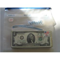 LOT, (52) $1 SILVER CERTS., (1) $2 BILL W/STAMP