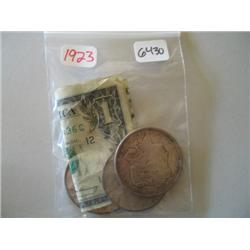 LOT, MORGAN & PEACE DOLLAR, $1 BILL & COIN