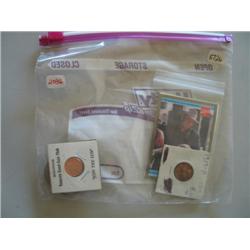 LOT, ASSORT COINS & CARDS