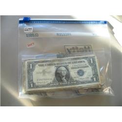 LOT, (10) $1 SILVER CERTS. & ASST. COINS