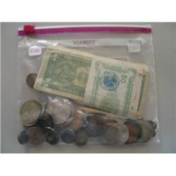 LOT, (5) $1 SILVER, (9) $2 BILLS, COINS & MISC.