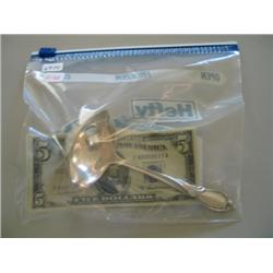 LOT, $5 SILVER CERT., (3) $1 SILVER CERT., STERLING GRAVY LADLE