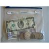 Image 1 : LOT, ASST. COINS INCLUDING PEACE DOLLAR, $2 NOTE & FOREIGN MONEY