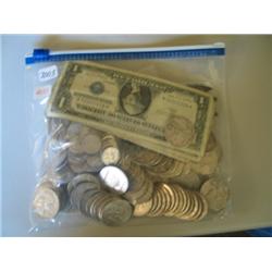 LOT, ASSORT COINS, KNIVES, (3) $1 SILVER CERTS., (4) $2 NOTES