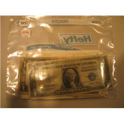 LOT, ASSORT CURRENCY: (3) $1 SILVER CERTS. & MISC FOREIGN