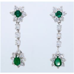 14KT White Gold Emerald and Diamond Earrings