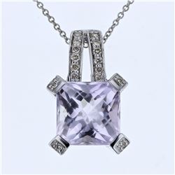 14KT White Gold 4.81ct Amethyst and Diamond Pendant with Chain