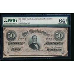 1864 $50 Confederate States of America Note PMG 64EPQ