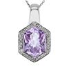 Image 1 : 14KT White Gold 4.70ct Amethyst and Diamond Pendant with Chain