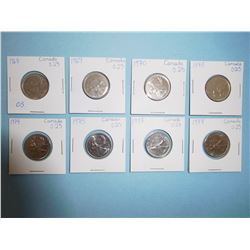 LOT OF 9 CANADIAN QUARTERS - 1968, 1969, 1970, 1973, 1974, 1975, 1977, 1978,  1979