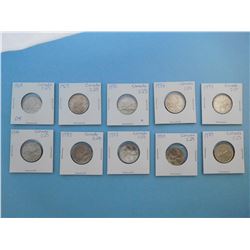 LOT OF 10 CANADIAN QUARTERS - 1968, 1969, 1970, 1972, 1973, 1974, 1975, 1977, 1978,  1979