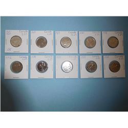 LOT OF 10 CANADIAN QUARTERS - 1967, 1968, 1969, 1970, 1971, 1972, 1974, 1975, 1977, 1978
