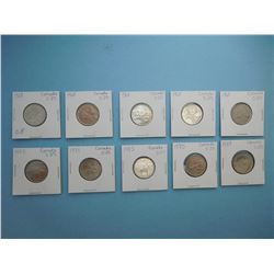 LOT OF 10 CANADIAN QUARTERS - 1968 x 5, 1973 x 3, 1975, 1977