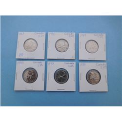 LOT OF 6 CANADIAN QUARTERS - 1968, 1970, 1973, 1975, 1977, 1978