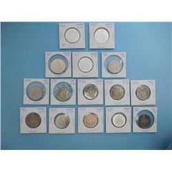 LOT OF 15 CANADIAN FIFTY CENT PIECES - 1962, 1963, 1964, 1965, 1969, 1970, 1971, 1972, 1973, 1974, 1