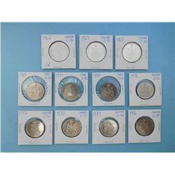 LOT OF 11 CANADIAN FIFTY CENT PIECES - 1962, 1963, 1965, 1969, 1970, 1974, 1976, 1977, 1978, 1979, 1