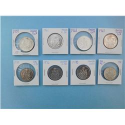LOT OF 8 CANADIAN FIFTY CENT PIECES - 1959, 1961, 1962, 1963, 1974, 1976, 1978, 1980